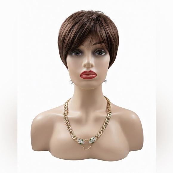 Unsigned Jewelry - Gold Tone Crystal Snake Panther Head Necklace Green Eyes Statement Chain